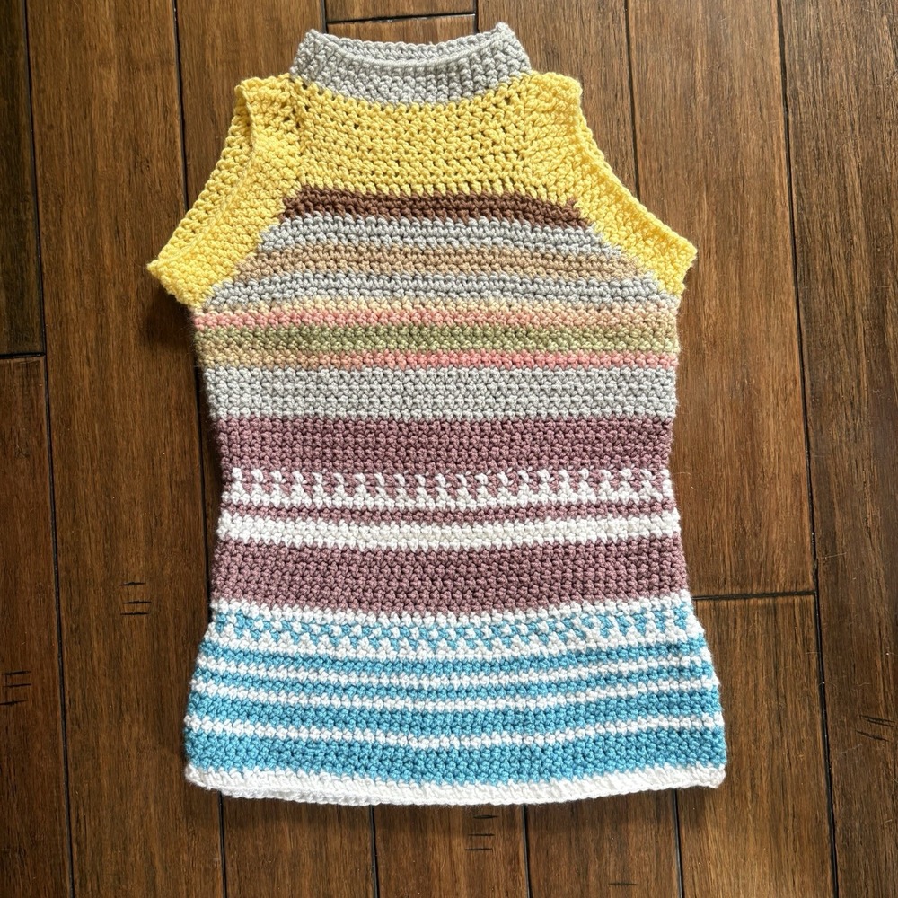 Handmade Crochet Sweater Vest‎ Women's Medium Multicolor Boho Striped Knit